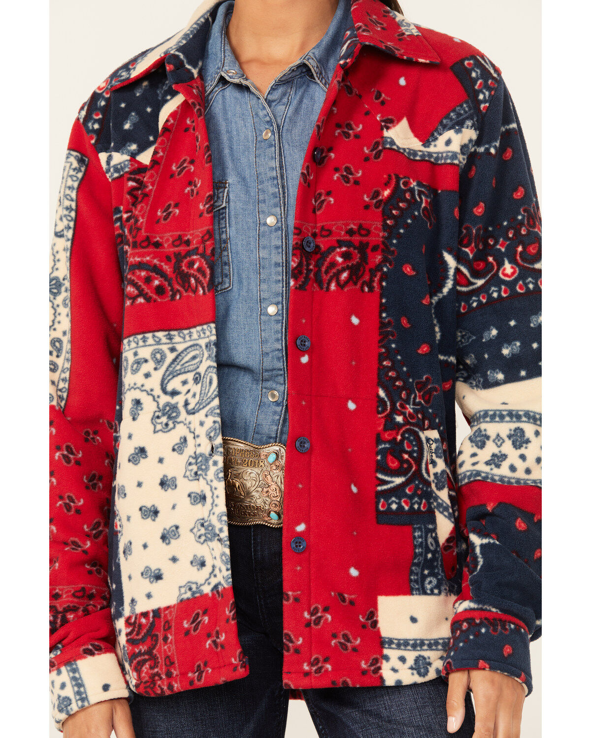 Image #3 - Outback Trading Co Women's Bandana Print Long Sleeve Haley Big Shirt, Red, hi-res