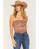 Image #1 - Cleo + Wolf Women's Running Horse Strapless Tie Top, Brown, hi-res