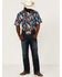Rough Stock By Panhandle Men's Tropical Print Short Sleeve Button Down Western Shirt , Navy, hi-res