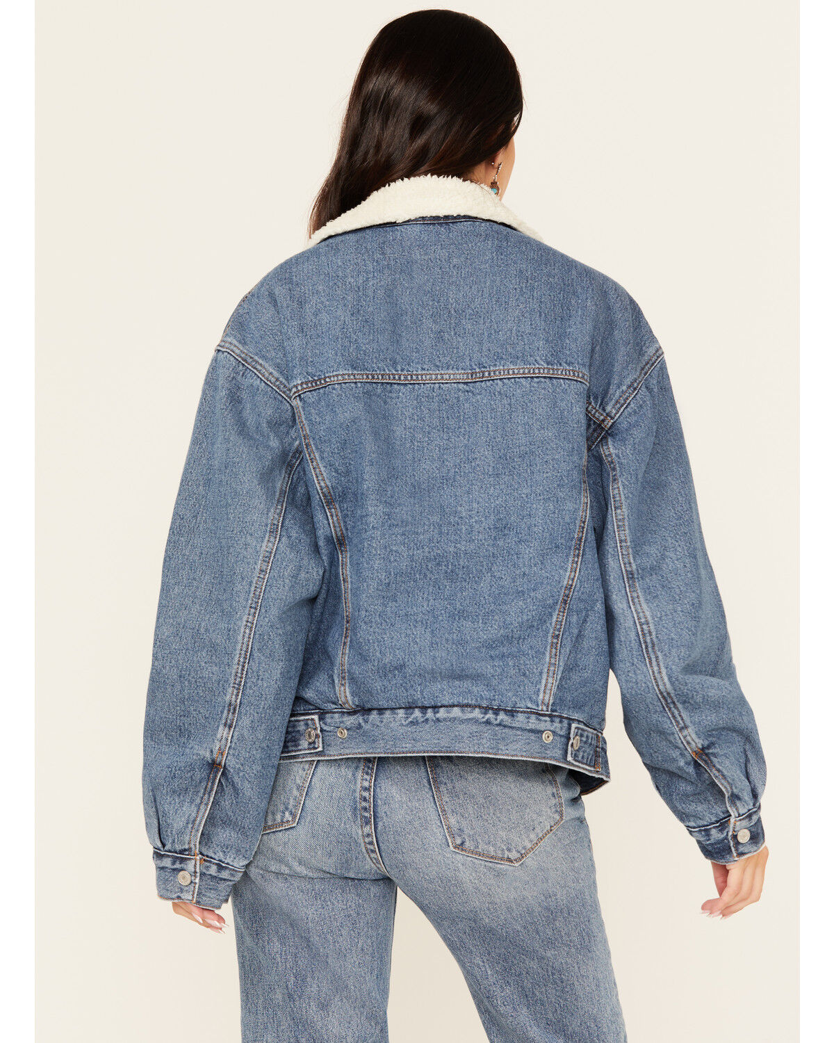 Image #4 - Levi's Women's Medium Wash Sherpa Lined Trucker Denim Jacket, Blue, hi-res