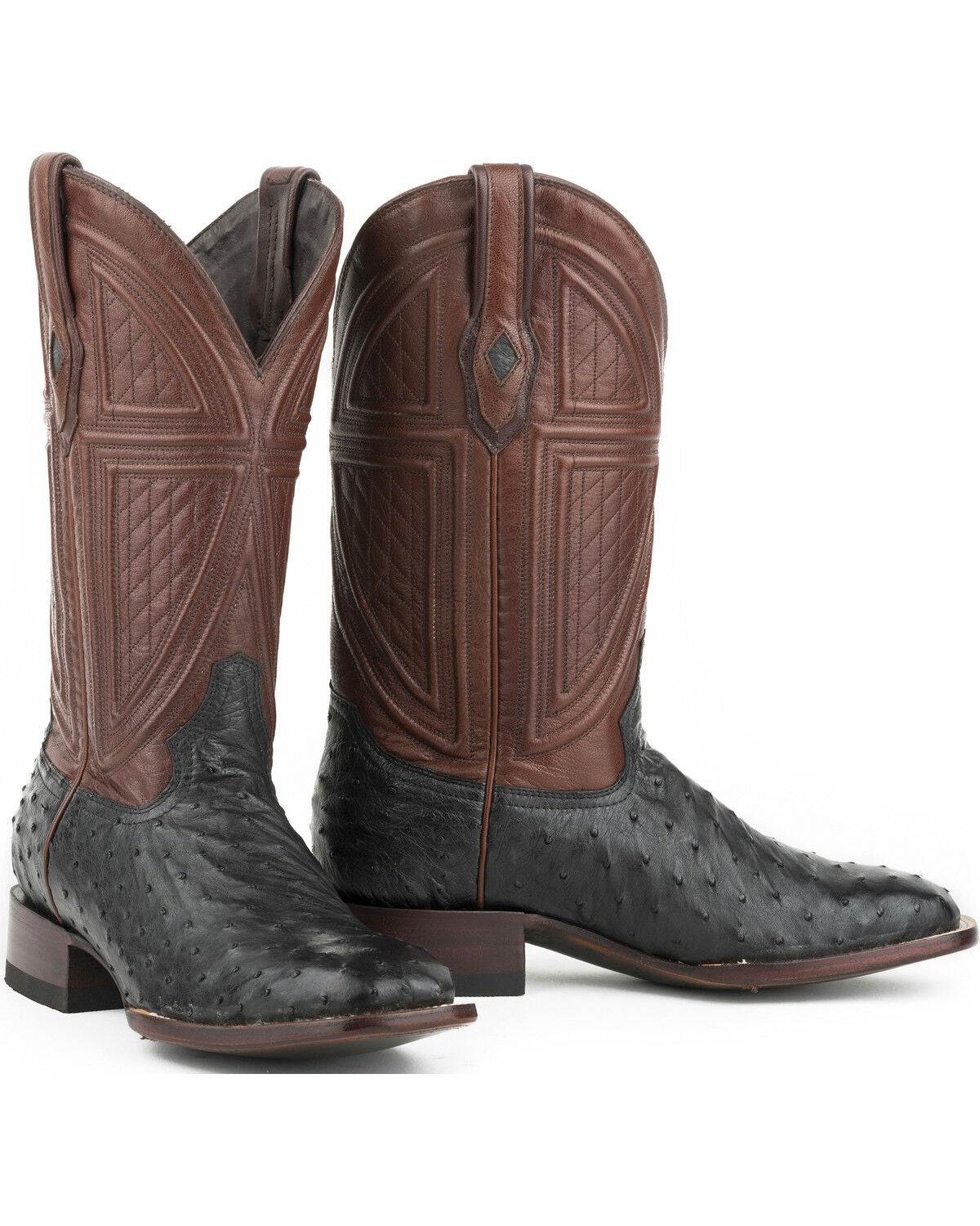 Stetson Men's Black Full Ostrich Western Boots - Square Toe, Black, hi-res
