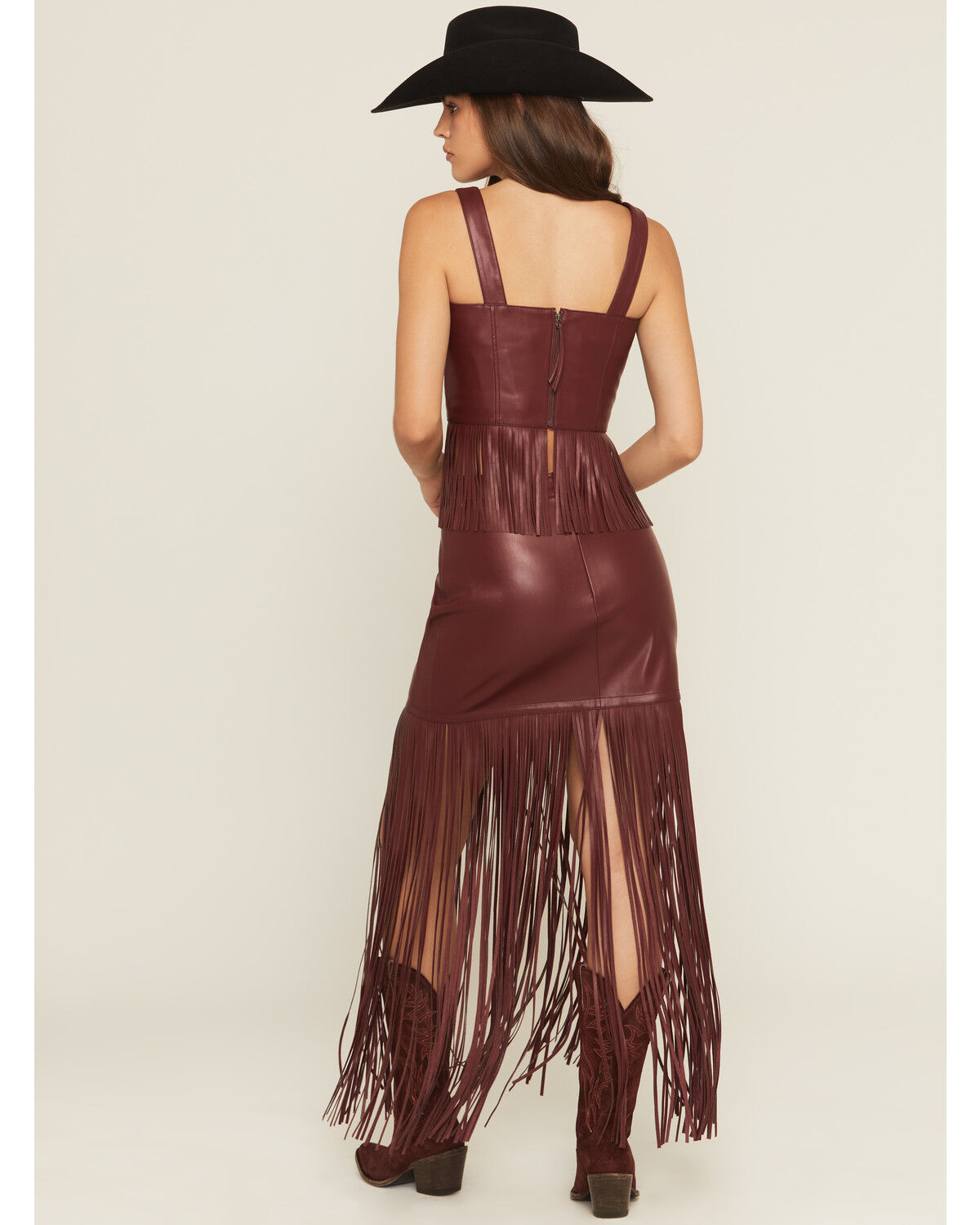 Image #4 - Idyllwind Women's Payson Faux Leather Fringe Maxi Skirt, Cherry, hi-res