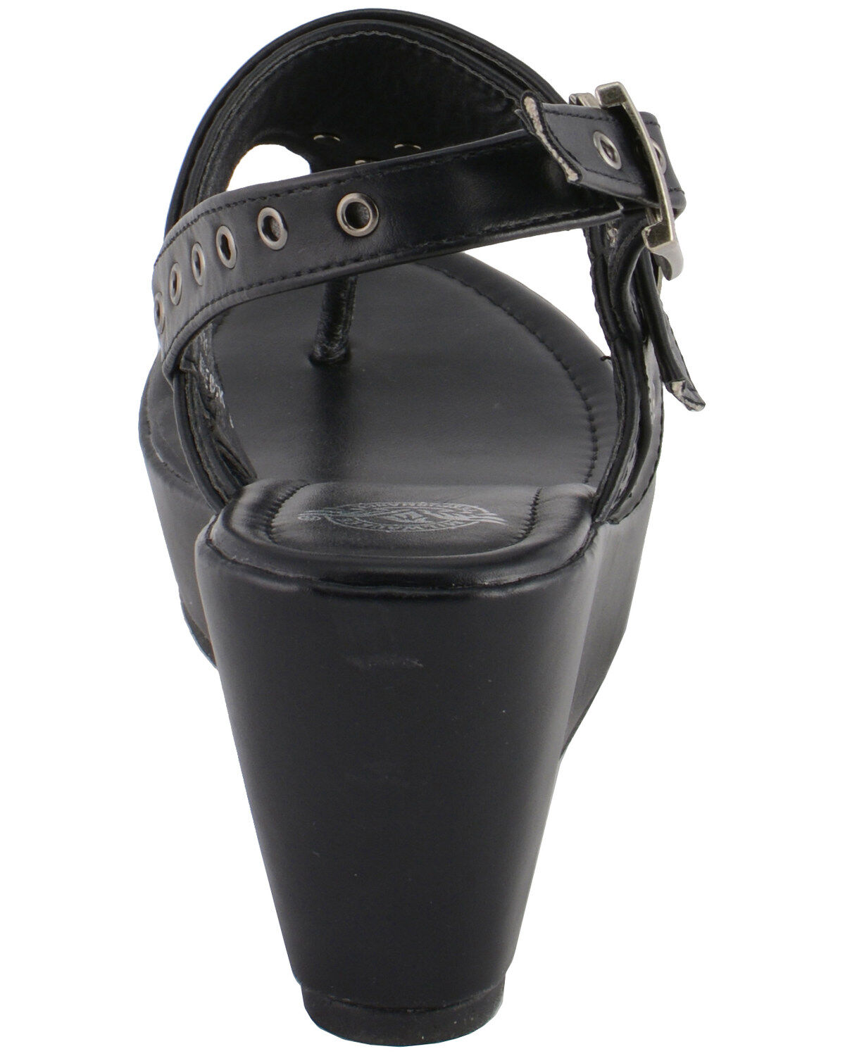 Image #7 - Milwaukee Leather Women's Buckle Strap Wedge Sandals, Black, hi-res