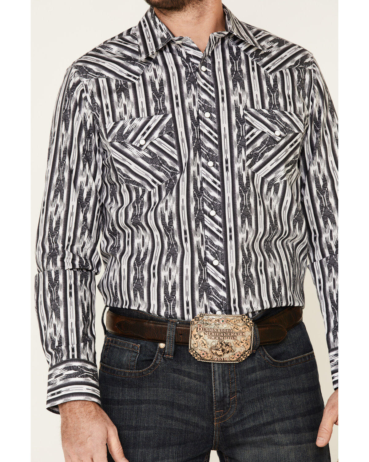 Image #3 - Rock & Roll Denim Men's Southwestern Striped Long Sleeve Snap Western Shirt, Black, hi-res