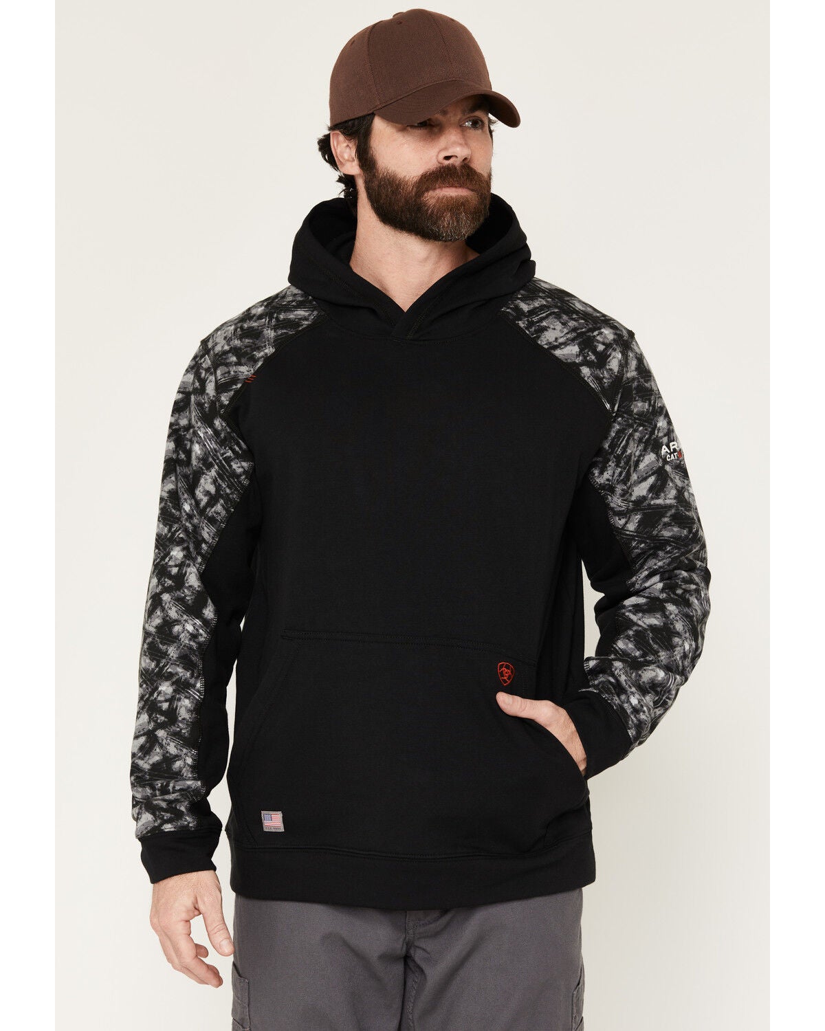 Ariat Men's FR Durastretch Color Block Hooded Sweatshirt, Camouflage, hi-res