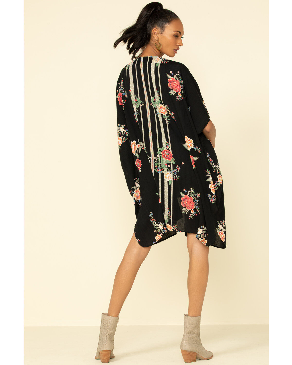 Image #4 - Angie Women's Black Floral Border Print Kimono , , hi-res