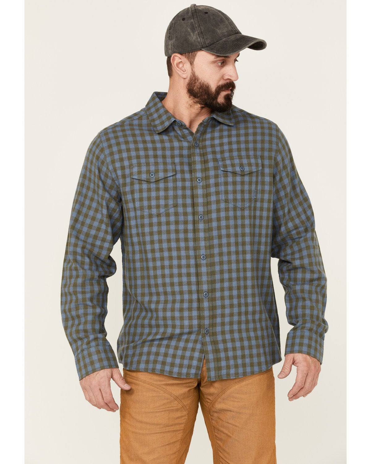 Brothers and Sons Men's Small Check Plaid Long Sleeve Button-Down Western Shirt, Indigo, hi-res