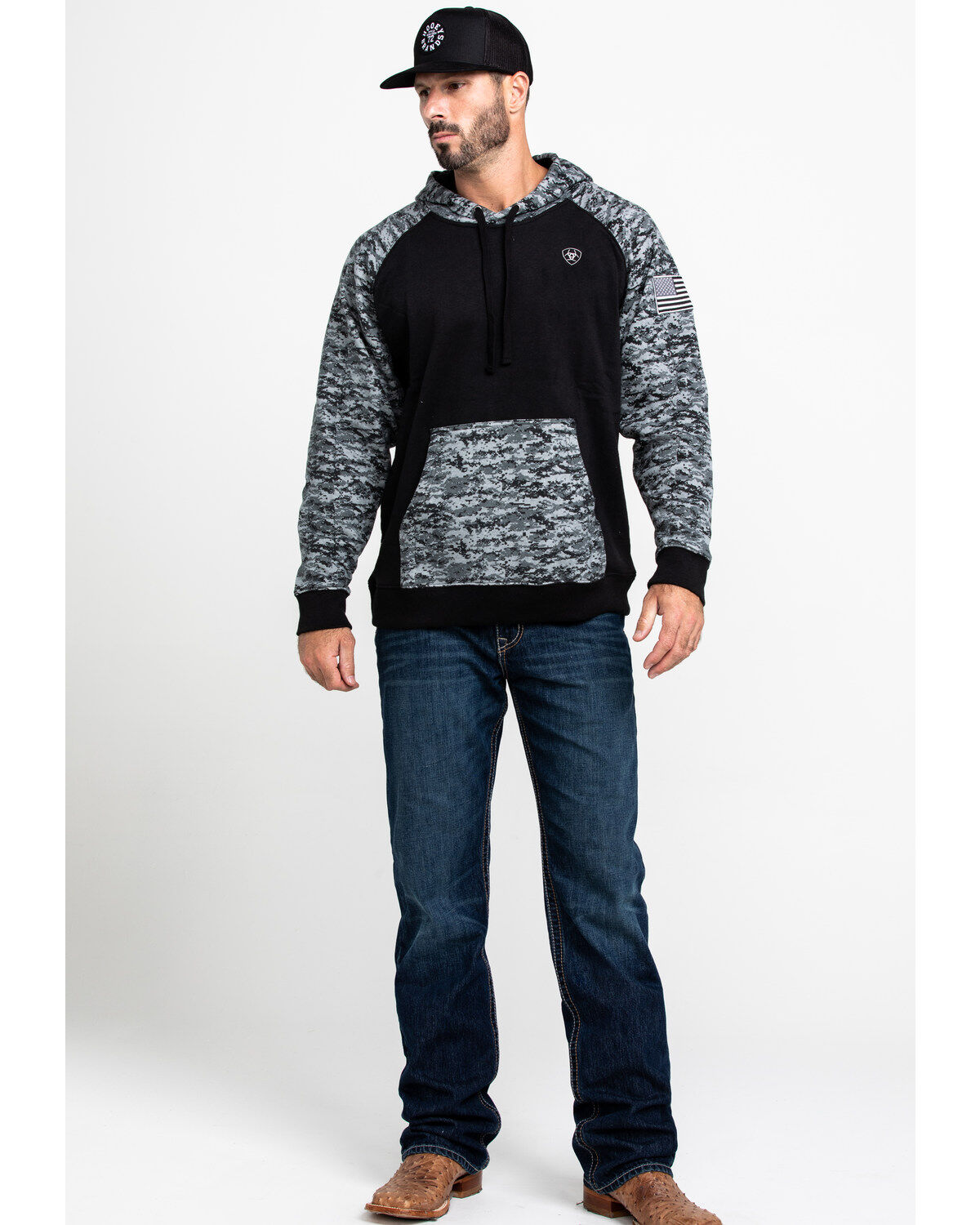Image #6 - Ariat Men's Patriot Hooded Sweatshirt, Black, hi-res