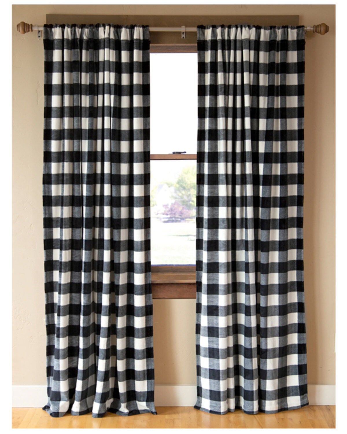 Carstens Lumberjack Plaid Print Curtain Drapes, White, hi-res