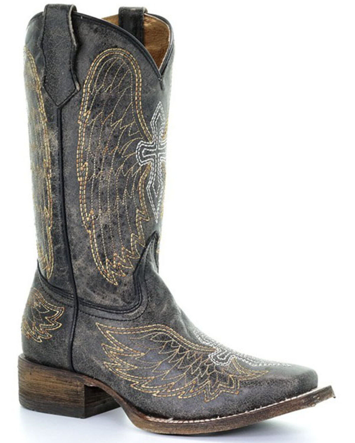 Image #1 - Corral Girls' Goldie Winged Western Boots - Square Toe, Black, hi-res