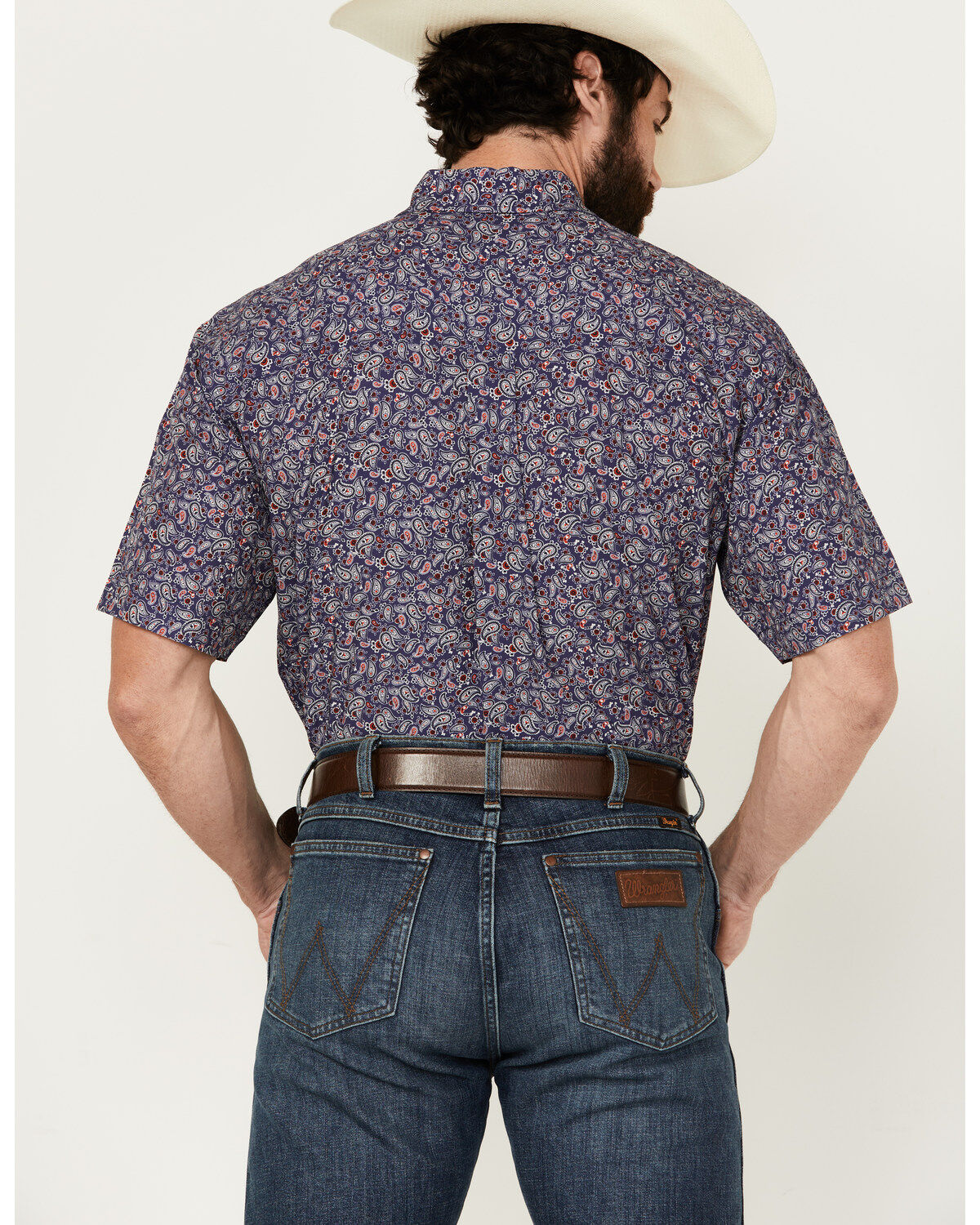 Image #4 - Cinch Men's ARENAFLEX® Paisley Print Short Sleeve Button-Down Stretch Performance Shirt, Dark Blue, hi-res