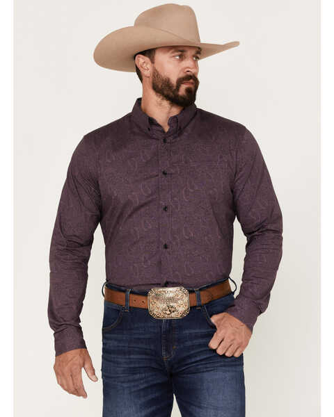 Cody James Men's Primative Geo Print Button-Down Western Shirt , Purple, hi-res