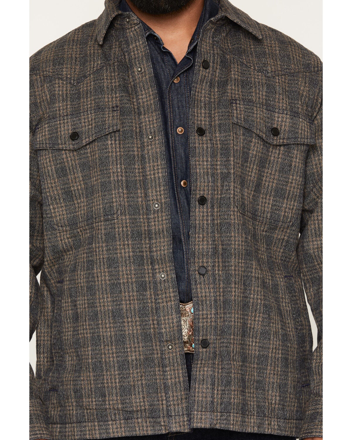 Image #3 - Ariat Men's Menswear Plaid Print Snap Shirt Jacket, Grey, hi-res