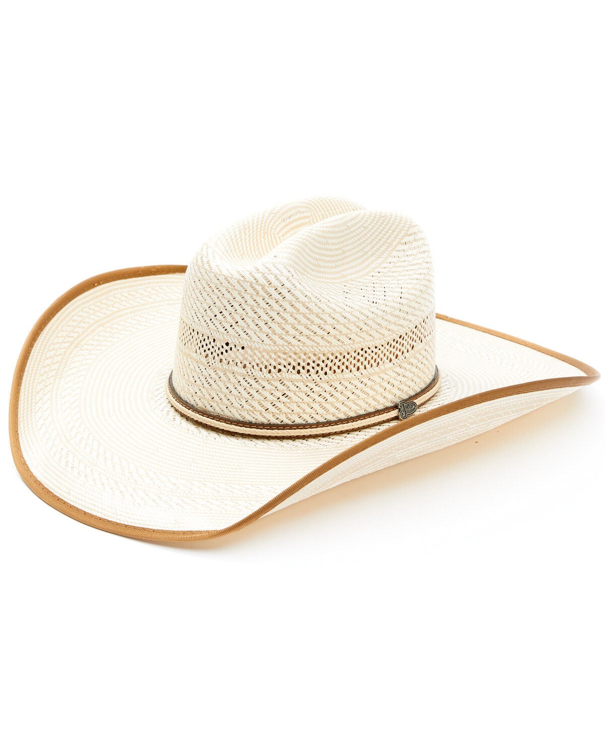 Justin Men's Ivory & Tan Owens Shantung Straw Western Hat, Ivory, hi-res