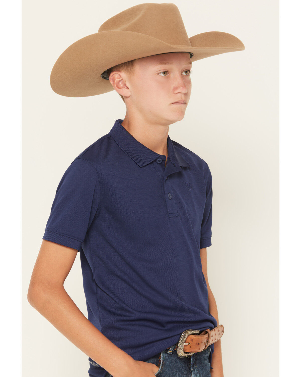 Image #2 - Ariat Boys' VentTEK Short Sleeve Polo, Blue, hi-res