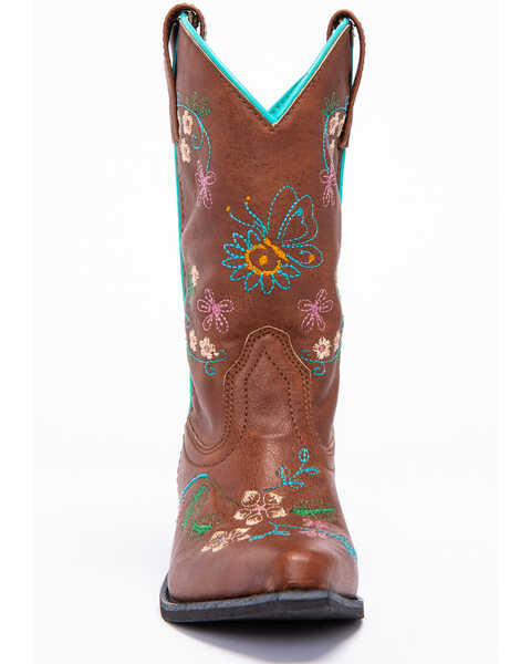 Image #4 - Shyanne Girls' Floral Embroidery Western Boots - Snip Toe, Brown, hi-res
