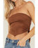 Image #3 - Originality Women's Suede Handkerchief Strapless Top, Brown, hi-res