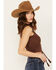 Shyanne Women's Tie Front Sweater Tank, Medium Brown, hi-res