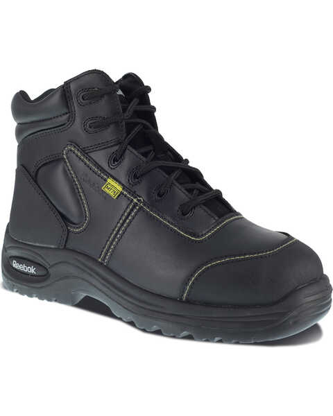 Reebok Men's Trainex 6" Lace-Up Internal Met Guard Work Boots - Composite Toe, Black, hi-res