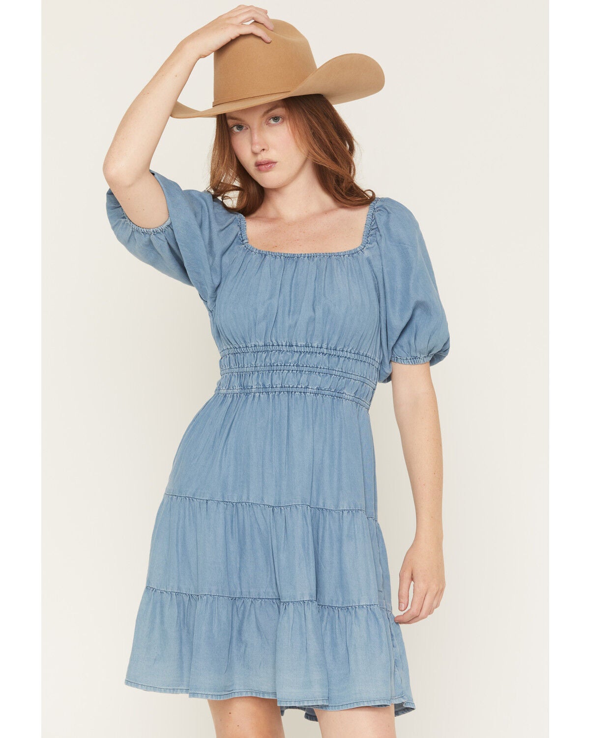 Ariat Women's Juliet Tiered Short Sleeve Mini Dress, Blue, hi-res