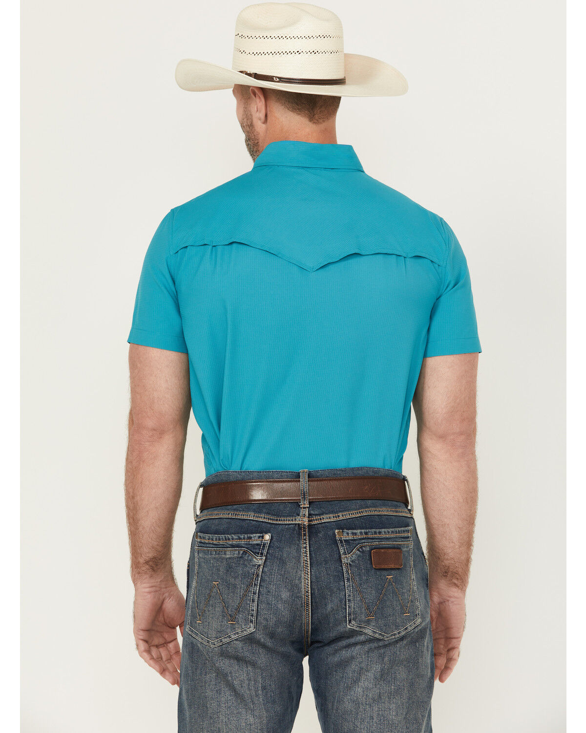 Image #4 - Rock & Roll Denim Men's Tek Solid Short Sleeve Snap Western Shirt, Turquoise, hi-res