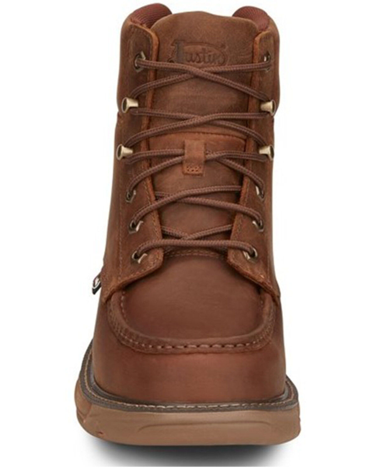 Image #4 - Justin Men's Rush Waterproof 6" Lace-Up Nano Non-Comp Wedge Work Boots - Moc Toe, Brown, hi-res