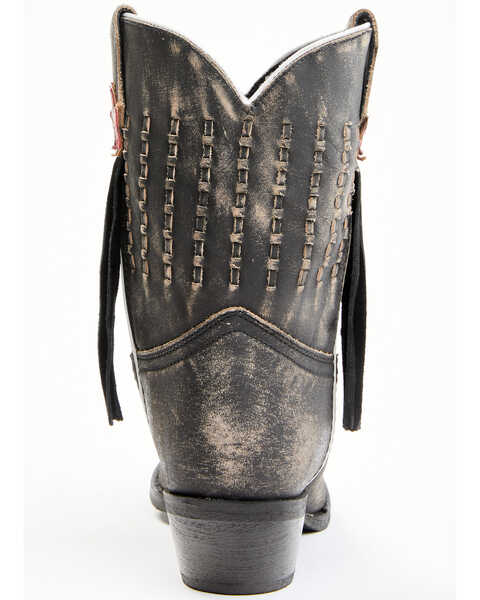 Laredo Women's Black Distressed Fringe Western Boots - Snip Toe, Black, hi-res