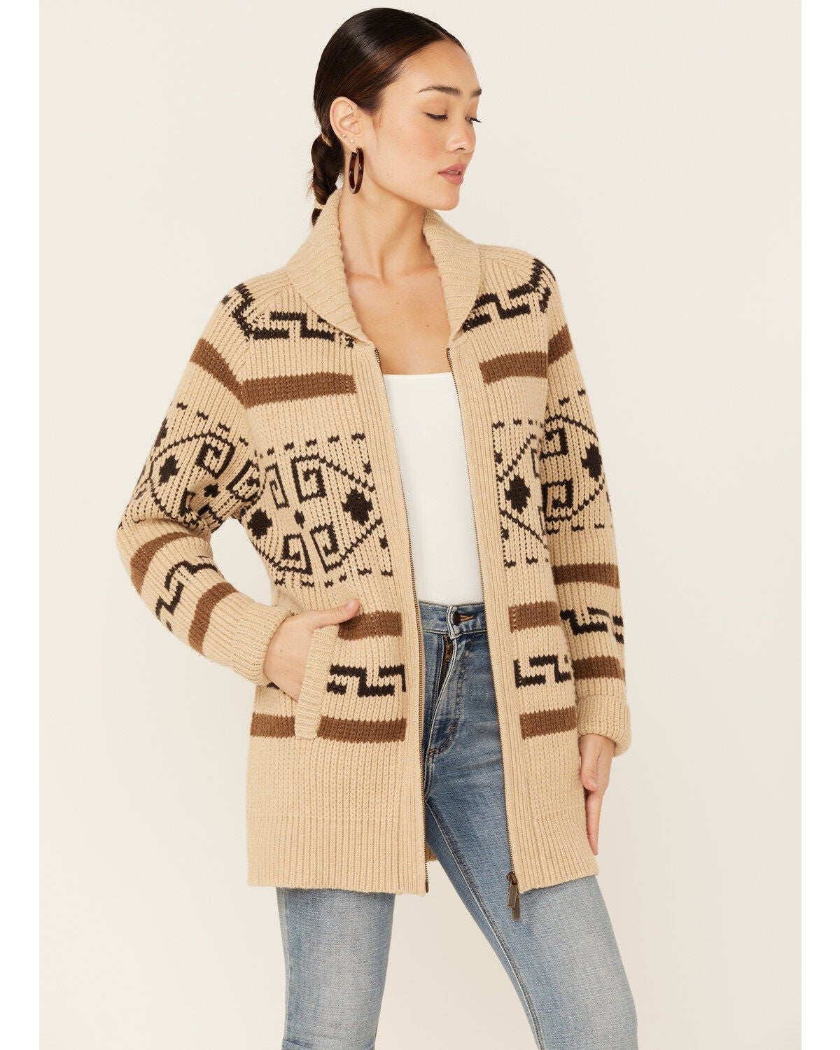Pendleton Women's Long Sleeve Westerley Cardigan, Tan, hi-res