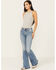 Image #1 - Shyanne Women's Catalina Light Medium Wash High Rise Stretch Flare Jeans, Light Wash, hi-res