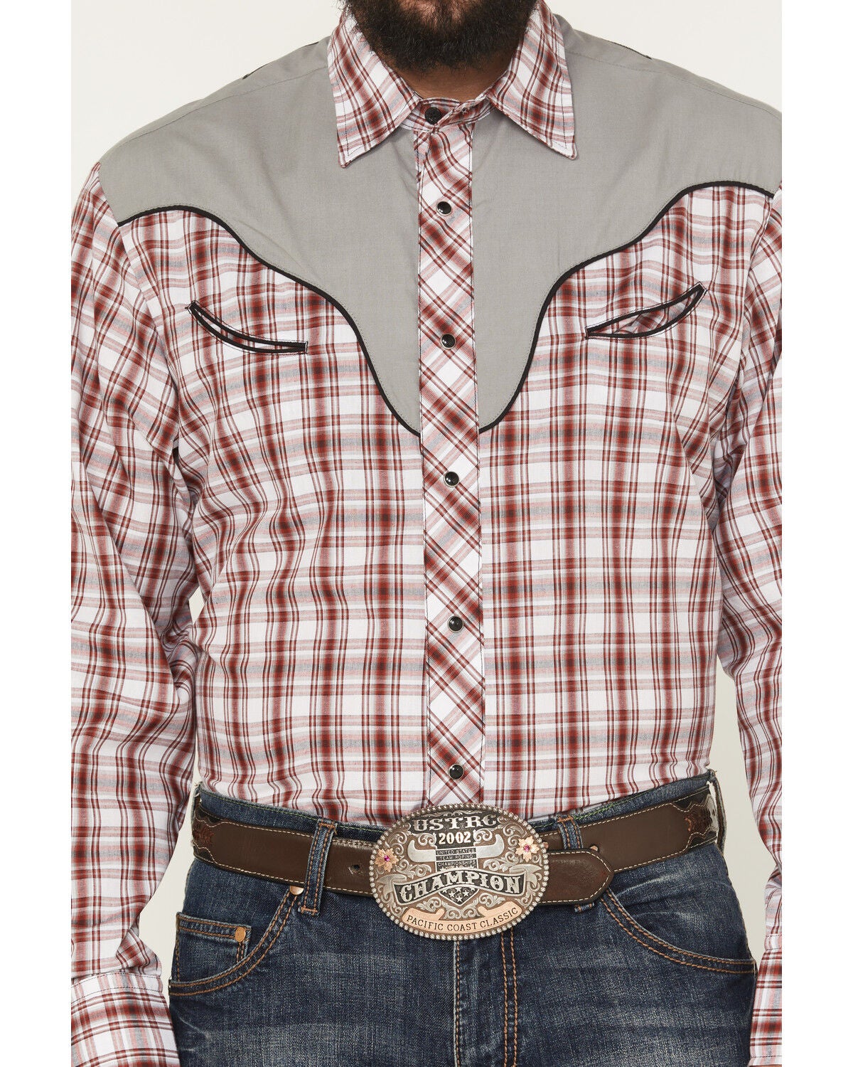 Image #3 - Roper Men's Plaid Print Embroidered Long Sleeve Snap Stretch Western Shirt, Red, hi-res