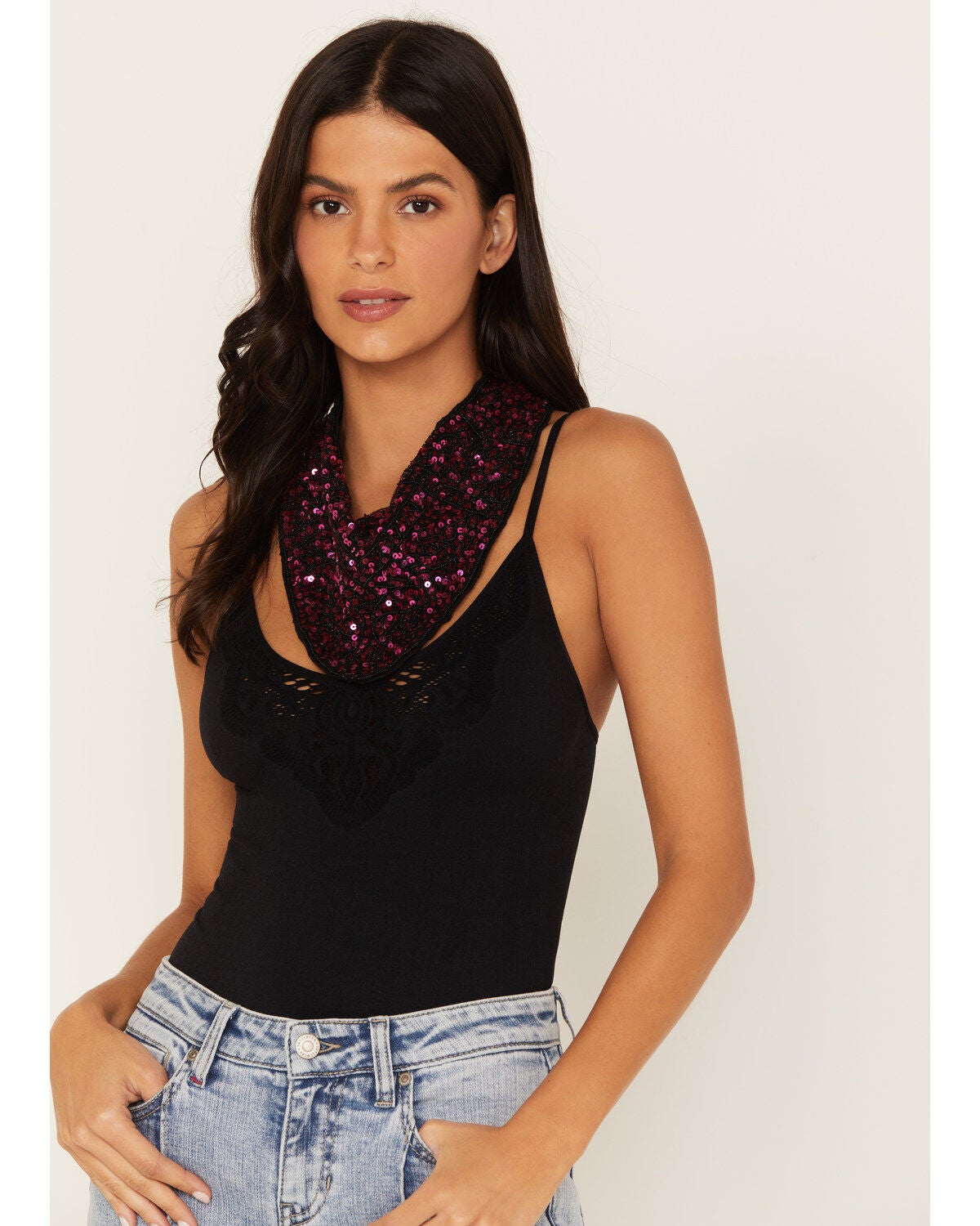 Idyllwind Women's Monroe Fuchsia Sequin Bandana Necklace, Fuchsia, hi-res