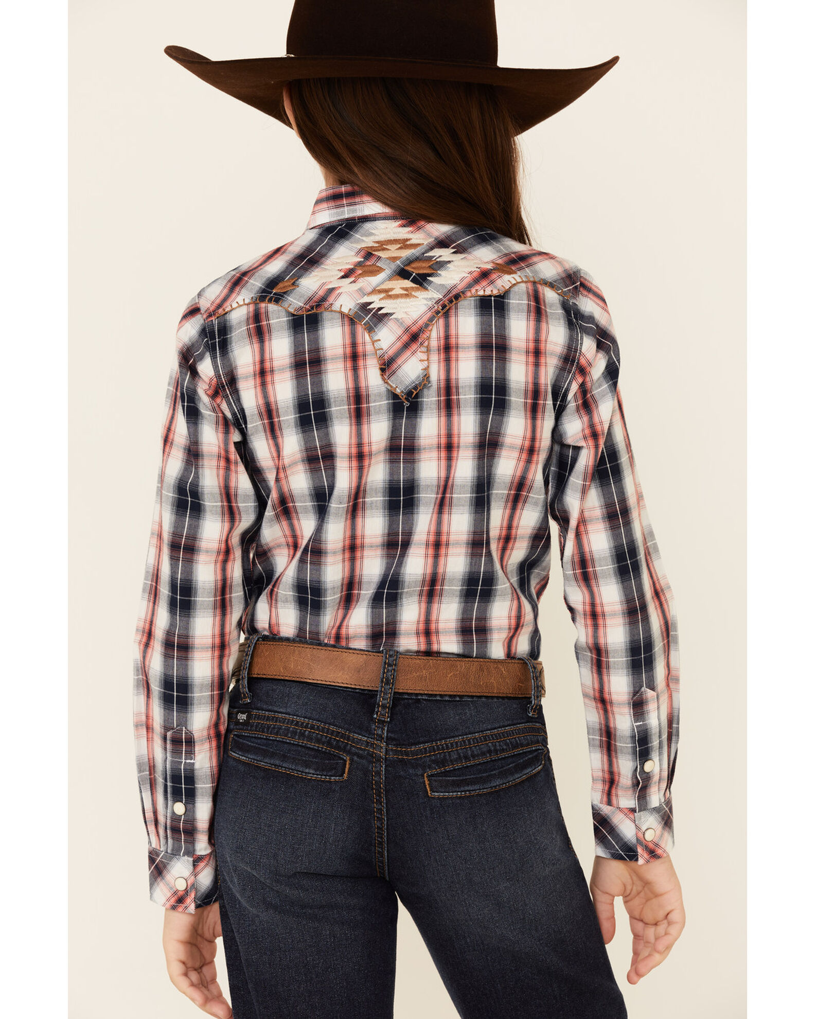 Image #4 - Ariat Girls' R.E.A.L Dynamic Plaid Print Southwestern Yoke Long Sleeve Western Shirt, Multi, hi-res