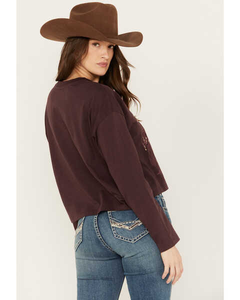 Image #4 - Ariat Women's Desert Horse Cropped Long Sleeve Graphic Tee, Maroon, hi-res