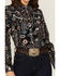 Panhandle Women's Southwestern Print Long Sleeve Western Pearl Snap Shirt, Black, hi-res