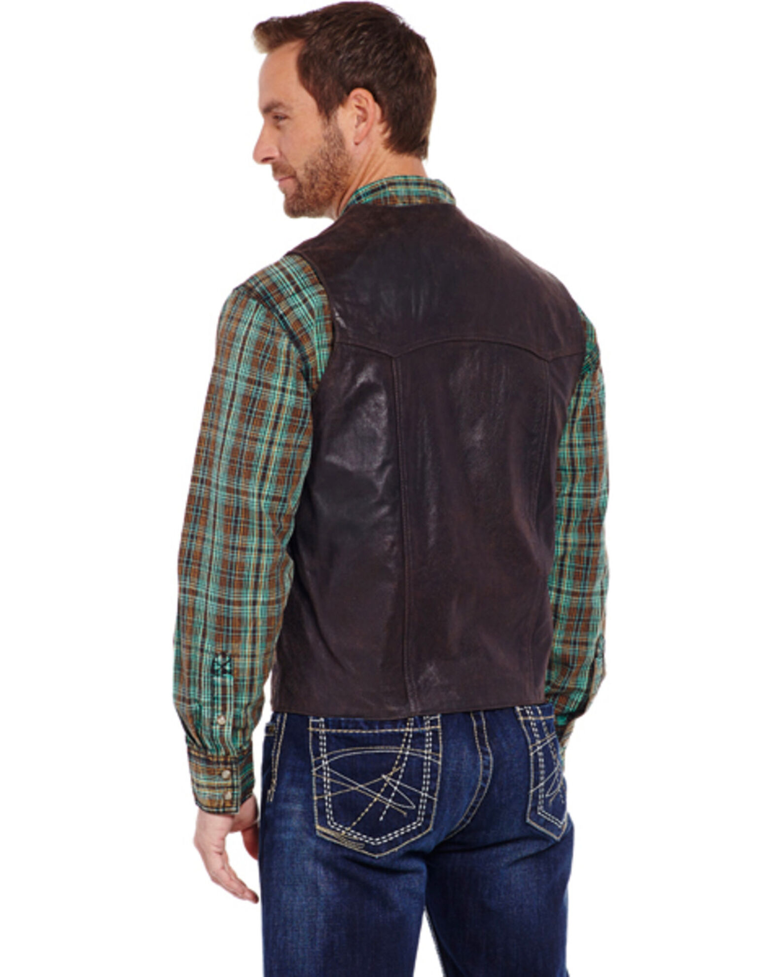 Image #2 - Cripple Creek Men's Antique Leather Vest, Chocolate, hi-res
