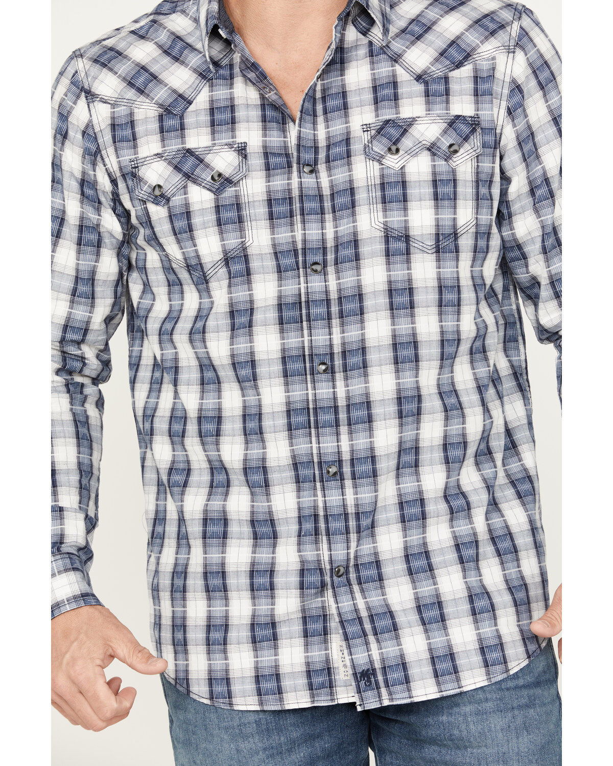 Image #3 - Moonshine Spirit Men's Rattler Plaid Print Long Sleeve Western Snap Shirt, Navy, hi-res