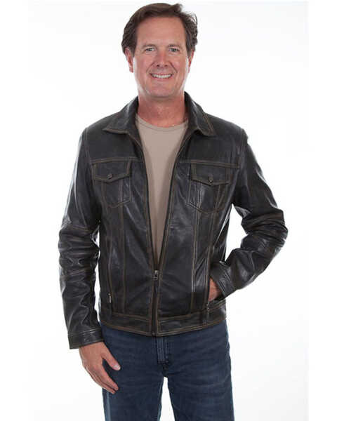 Scully Leatherwear Men's Black Vintage Leather Jacket , Black, hi-res