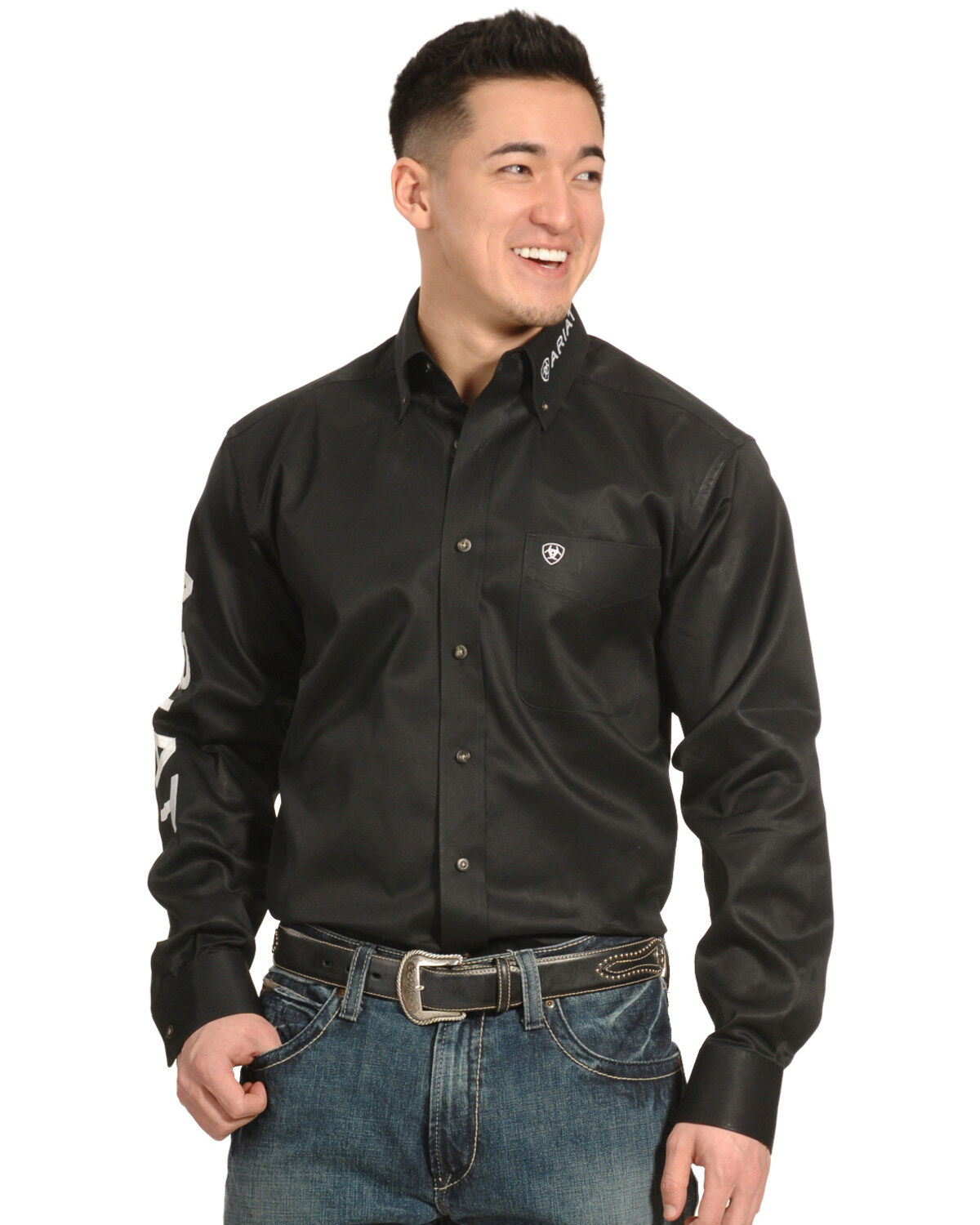 Image #3 - Ariat Men's Long Sleeve Logo Long Sleeve Western Shirt, Black, hi-res