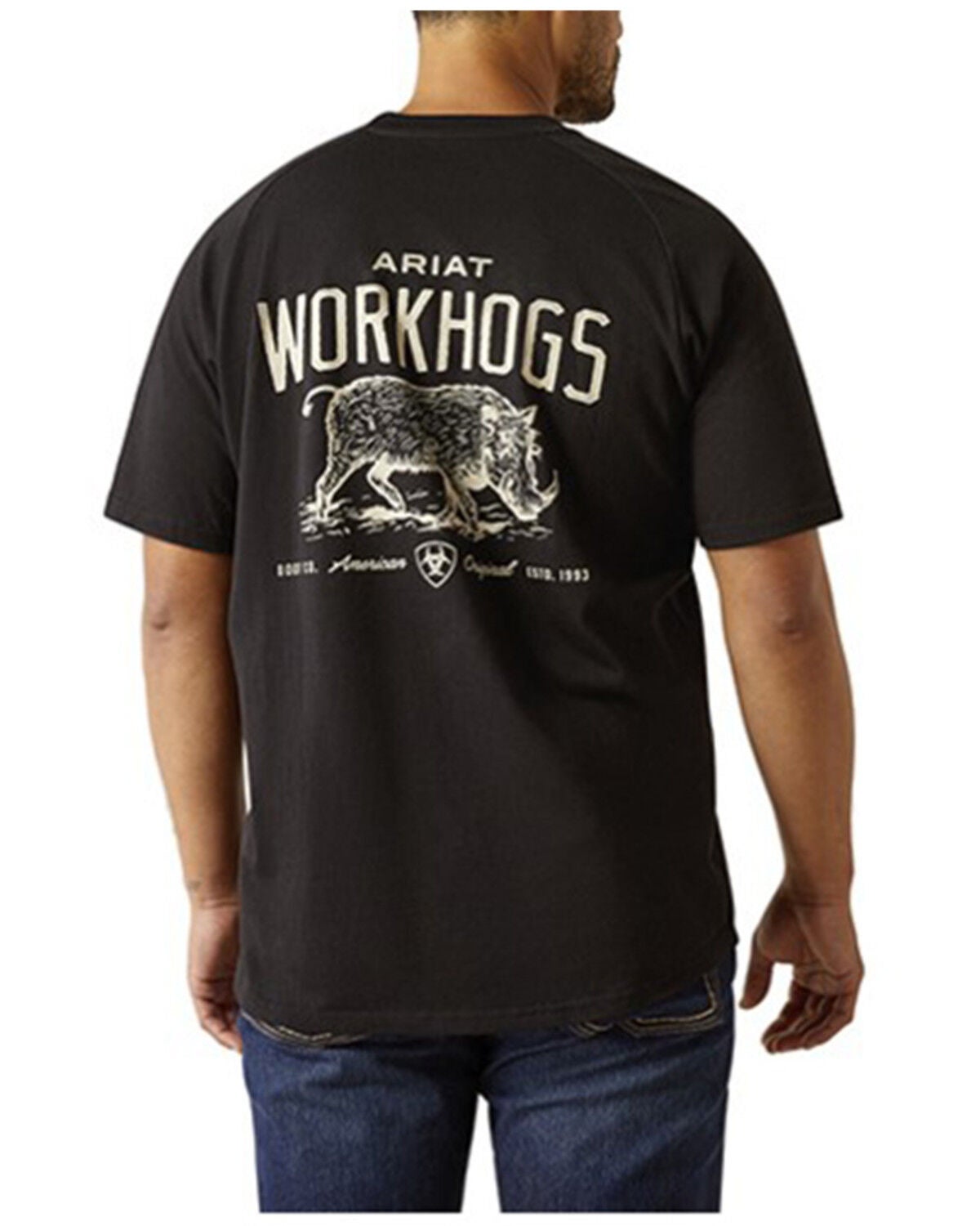 Ariat Men's Rebar Cotton Strong Work Hog Short Sleeve Work Shirt, Black, hi-res