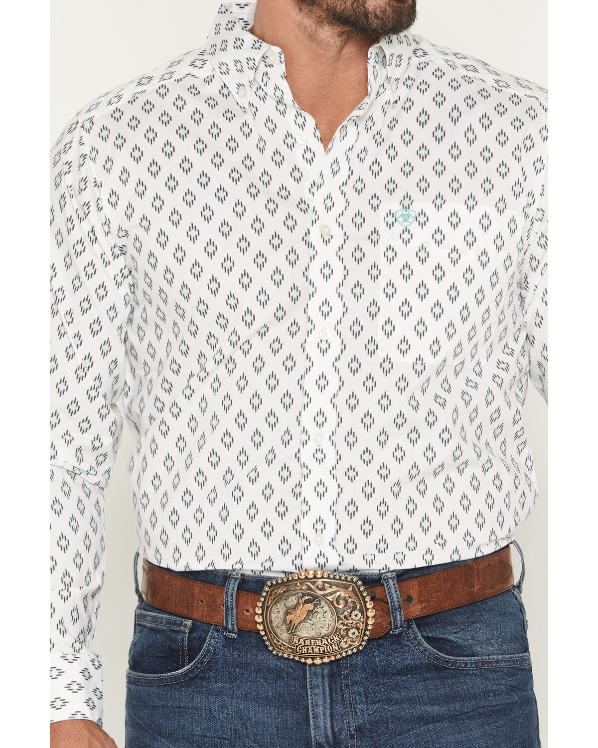 Image #3 - Ariat Men's Bass Geo Print Long Sleeve Button-Down Western Shirt, White, hi-res