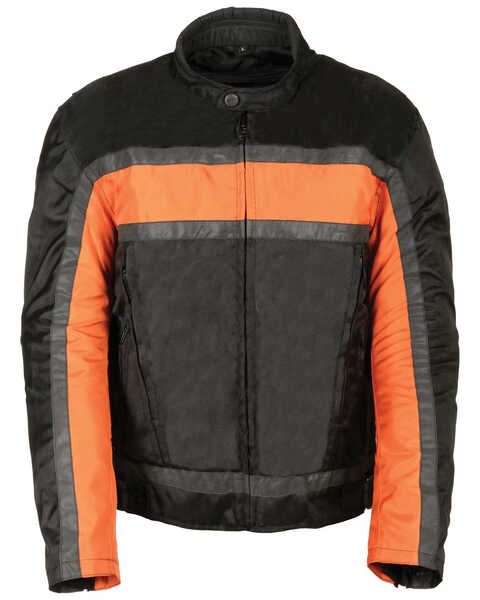 Milwaukee Leather Men's Reflective Stripe Racer Jacket, Black/orange, hi-res