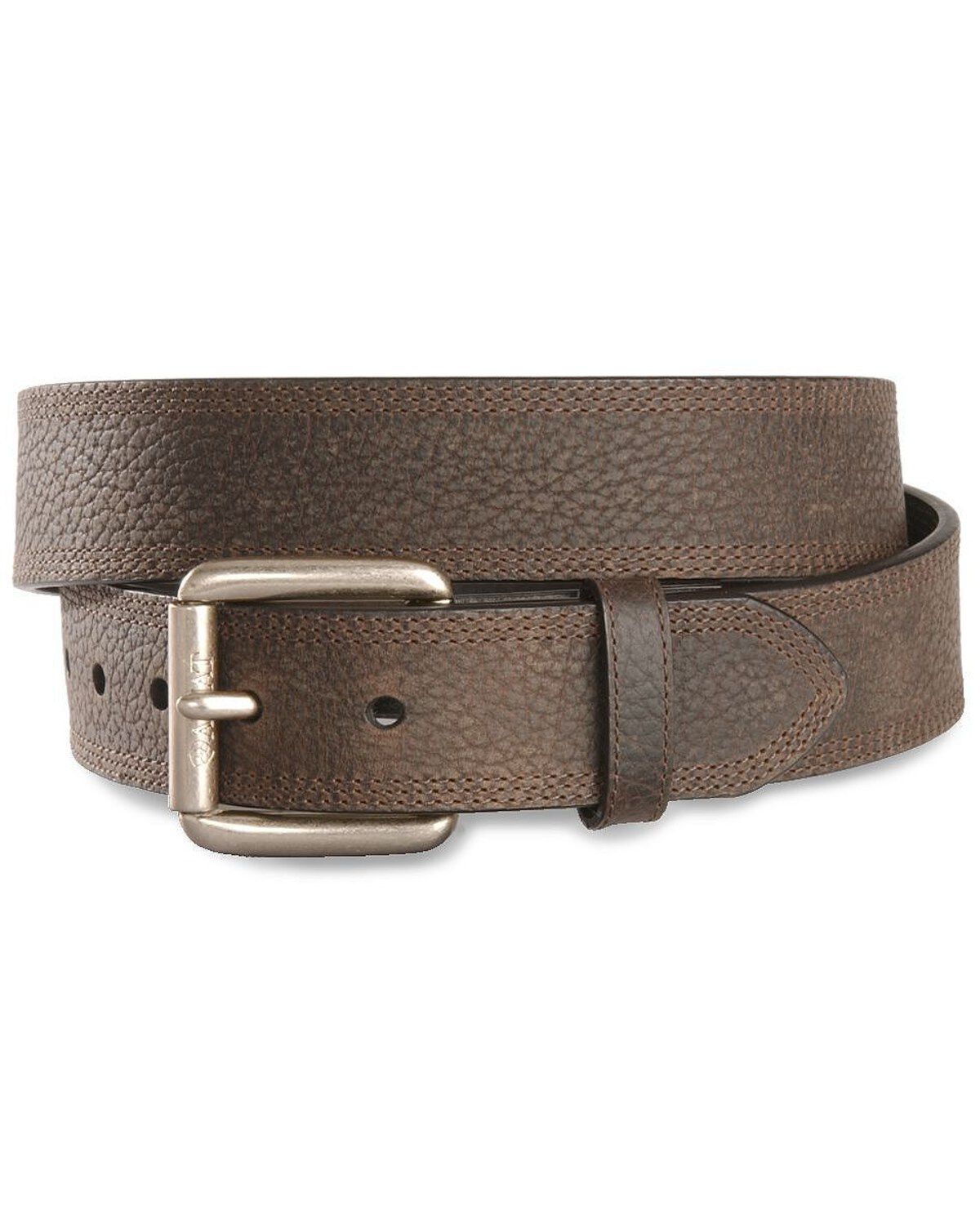 Image #1 - Ariat Men's Brown Triple-Stitch Oiled Rowdy Belt - Reg & Big, , hi-res