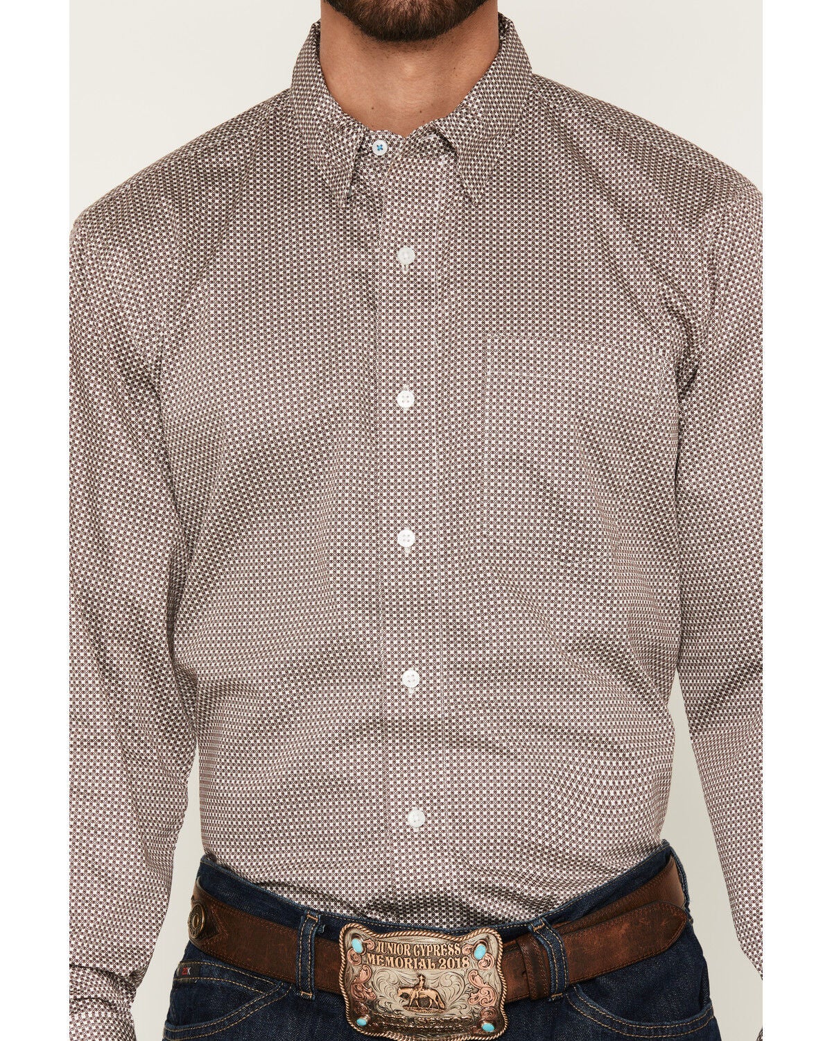 Image #3 - Wrangler X Cody Johnson Men's Geo Print Long Sleeve Button-Down Western Shirt, Wine, hi-res