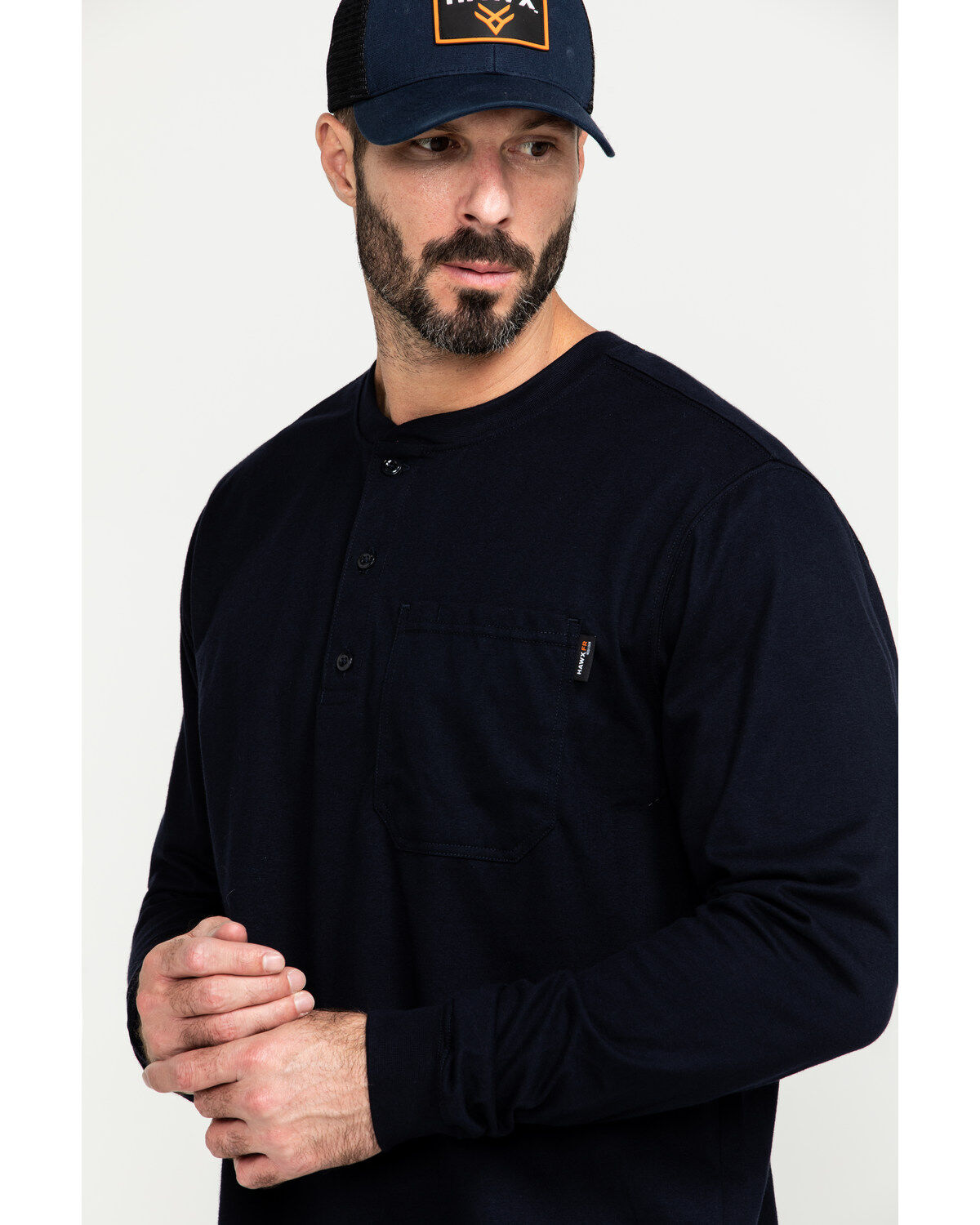 Image #5 - Hawx Men's FR Pocket Henley Long Sleeve Work Shirt - Tall, Navy, hi-res