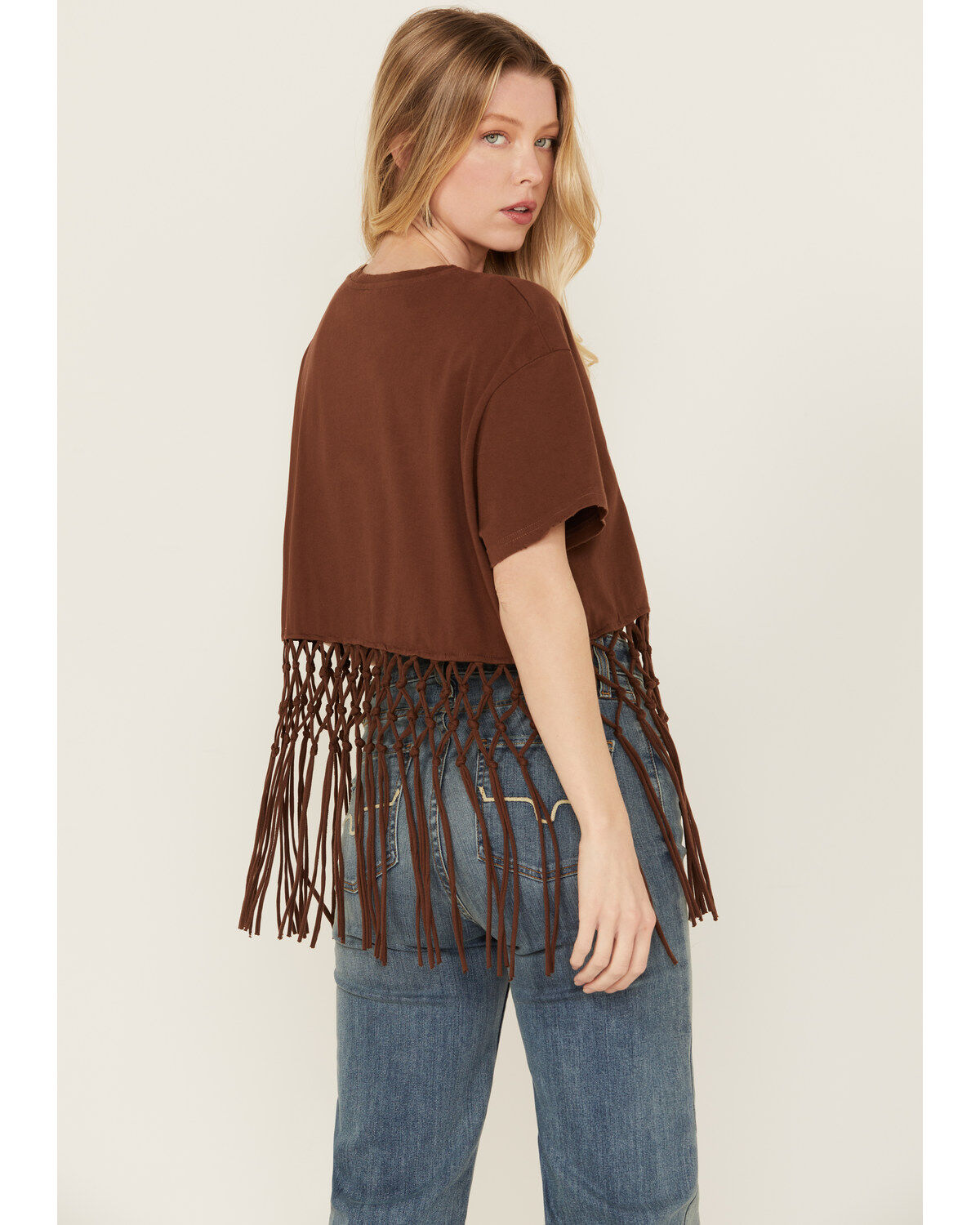Image #4 - Miss Me Women's Hat Short Sleeve Fringe Graphic Tee, Chocolate, hi-res