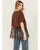 Image #4 - Miss Me Women's Hat Short Sleeve Fringe Graphic Tee , Chocolate, hi-res