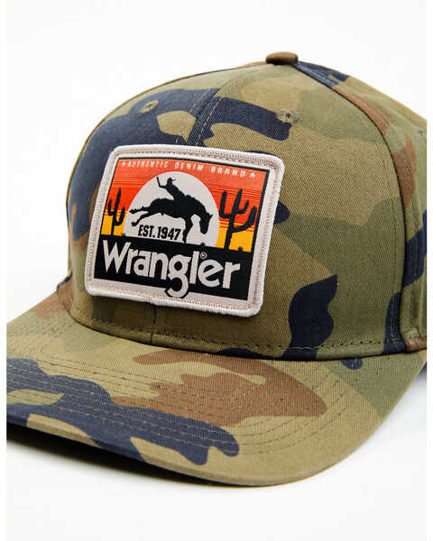 Wrangler Men's Sunset Logo Patch Camo Mesh-Back Ball Cap , Camouflage, hi-res