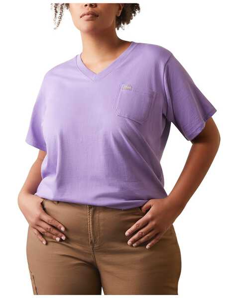 Ariat Women's Rebar CottonStrong American Flag Graphic T-Shirt - Plus, Purple, hi-res