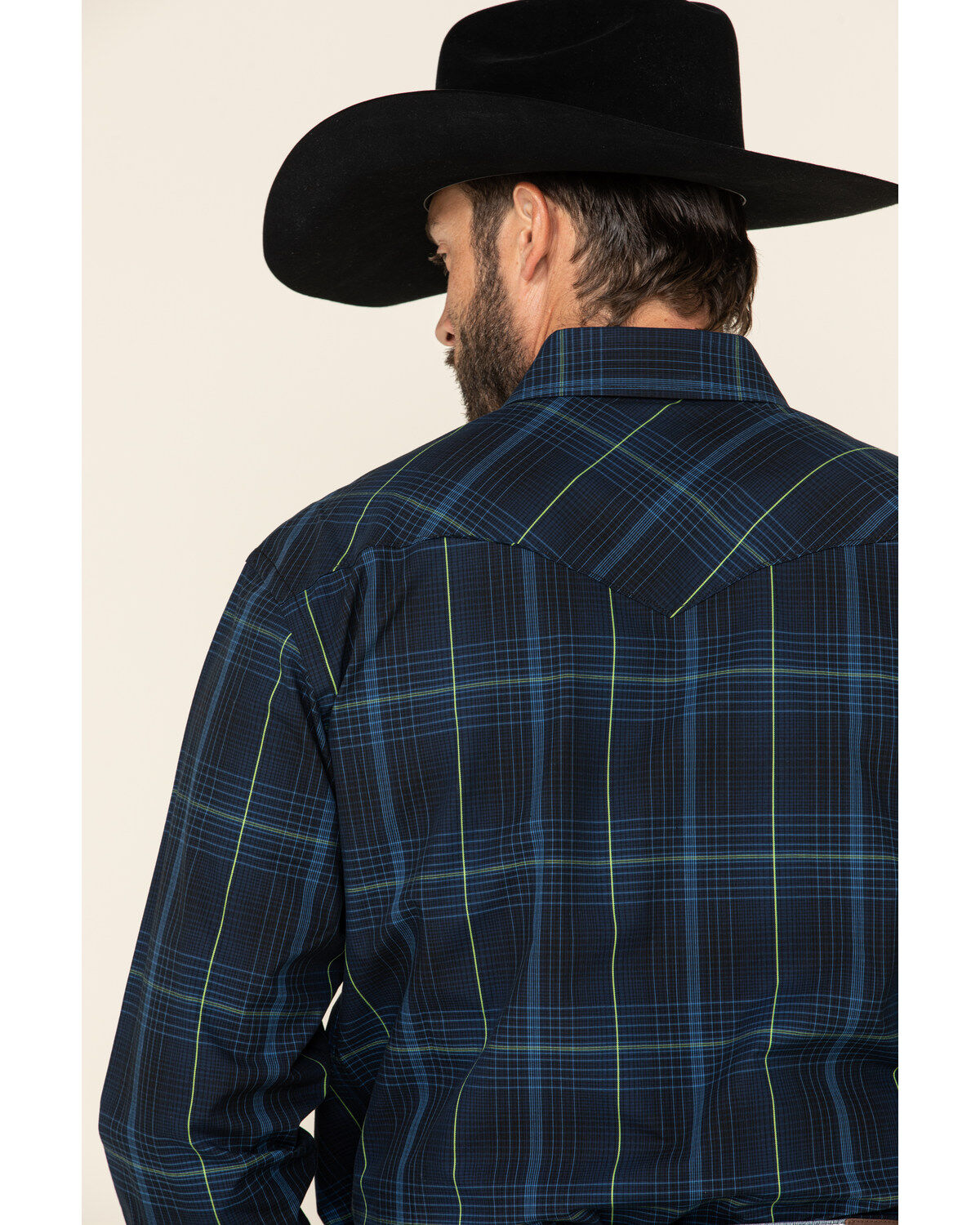 Image #4 - Rough Stock By Panhandle Men's Larkspur Ombre Plaid Print Long Sleeve Western Shirt, Black, hi-res