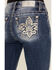 Image #2 - Miss Me Women's Medium Wash Mid Rise Fleur de Lis Pocket 32" Bootcut Stretch Denim Jeans, Medium Wash, hi-res